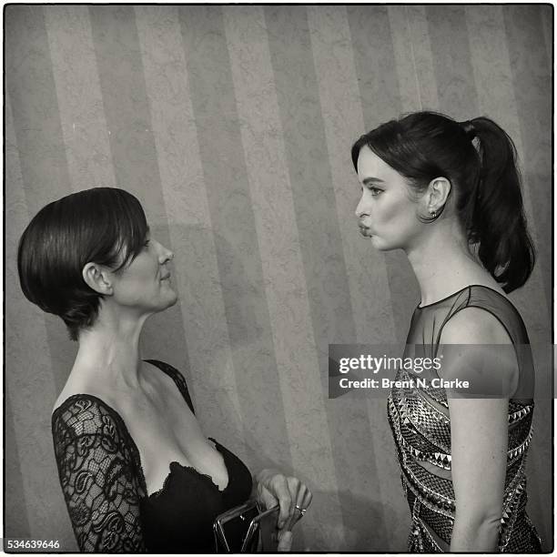 Official recipients for "Marvel's Jessica Jones", Actresses Carrie-Anne Moss and Krysten Ritter are seen in the press room during the 75th Annual...