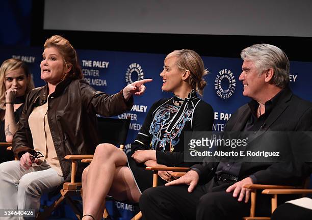 Actors Kate Mulgrew, Taylor Schilling and Michael Harney attend PaleyLive LA: An Evening With "Orange Is The New Black" at The Paley Center for Media...