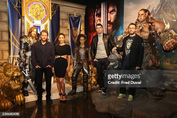Travis Fimmel, Paula Patton, Toby Kebbell and Duncan Jones attend the launch of the Warcraft Experience at Madame Tussauds on May 27, 2016 in London,...