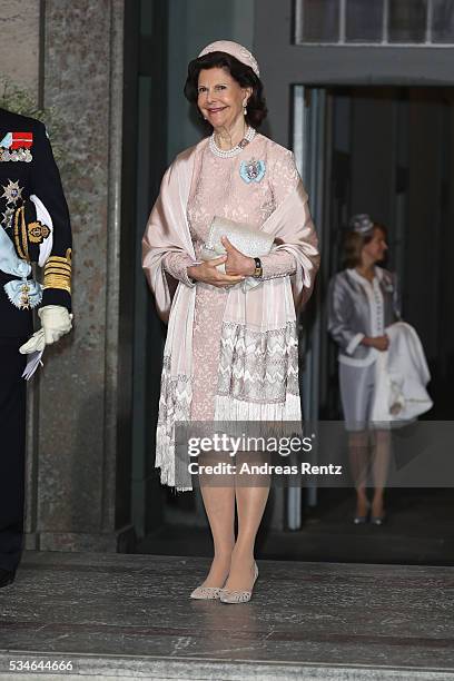 Queen Silvia Of Sweden is seen at Royal Palace of Stockholm for the Christening of Prince Oscar of Sweden on May 27, 2016 in Stockholm, Sweden.