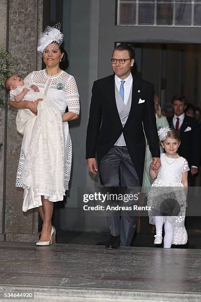 Crown Princess Victoria of Sweden and Prince Oscar of Sweden, Prince Daniel of Sweden and Princess Estelle of Sweden are seen at Royal Palace of...