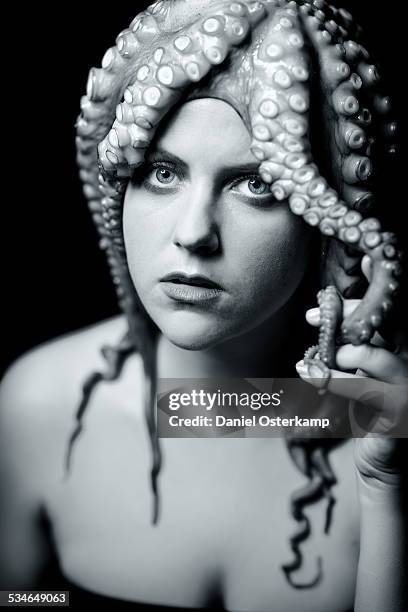 girl with octopus / medusa on her head - tentacle stock pictures, royalty-free photos & images