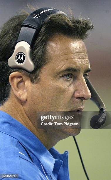 Head coach Steve Mariucci of the Detroit Lions watches the action from the sideline during the preseason game against the Cleveland Browns on August...