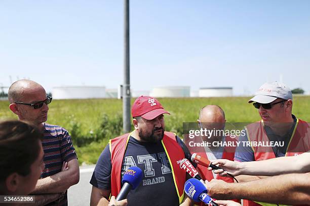 Members of the General Assembly of the CIM (Industrial and Shipping Company: Labour union CGT's local secretary for Le Havre Reynald Kubecki, CCE's...