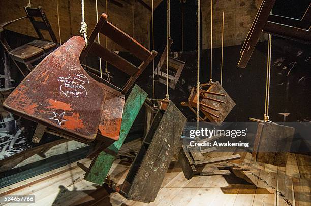 An installation is seen in the Perù Pavillion of the 15th Architecture Venice Biennale, on May 27, 2016 in Venice, Italy. The 15th International...