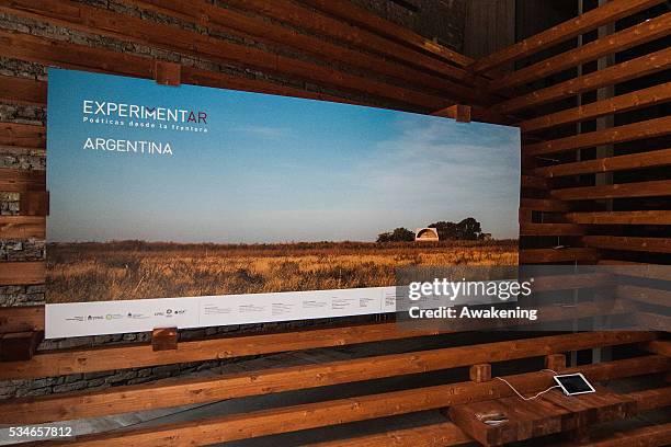 An installation is seen in the Argentina Pavillion of the 15th Architecture Venice Biennale, on May 27, 2016 in Venice, Italy. The 15th International...