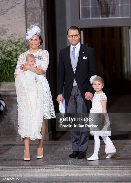 Crown Princess Victoria of Sweden, with Prince Oscar of Sweden, with Prince Daniel of Sweden, with Princess Estelle of Sweden at the christening of...