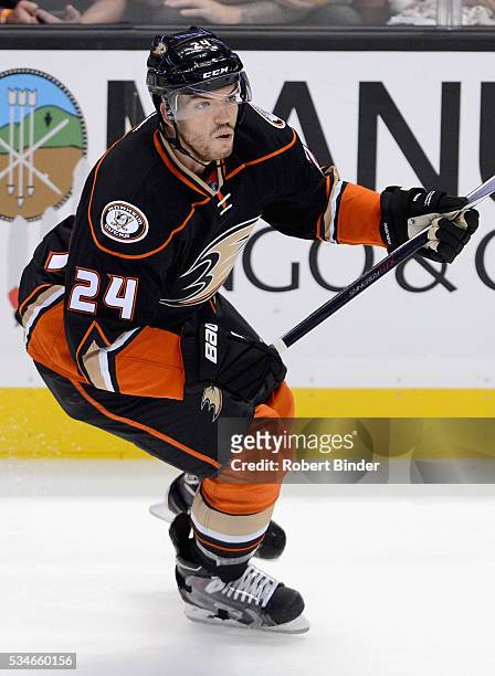 Simon Despres of the Anaheim Ducks plays in the game against the Arizona Coyotes at Honda Center on October 14, 2015 in Anaheim, California.