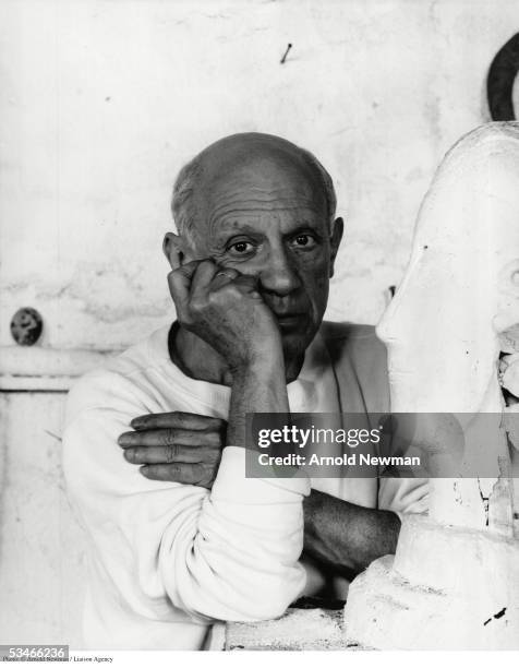 Portrait of Spanish artist Pablo Picasso June 2, 1954 in Vallauris, France. Picasso is considered by many to be the foremost figure in 20th century...