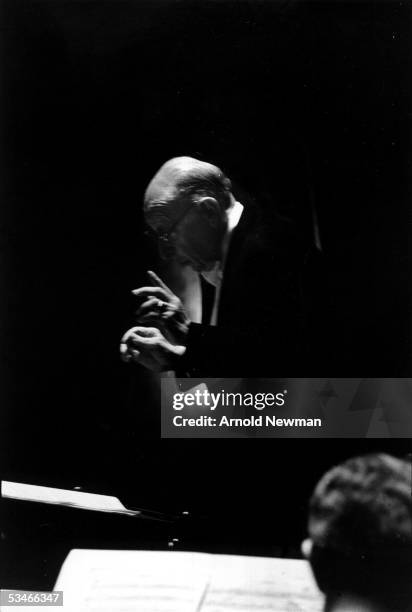 Russian composer Igor Stravinsky conducts during rehearsals October 1, 1966 in Princeton, New Jersey. Stravinsky is widely considered one of the...