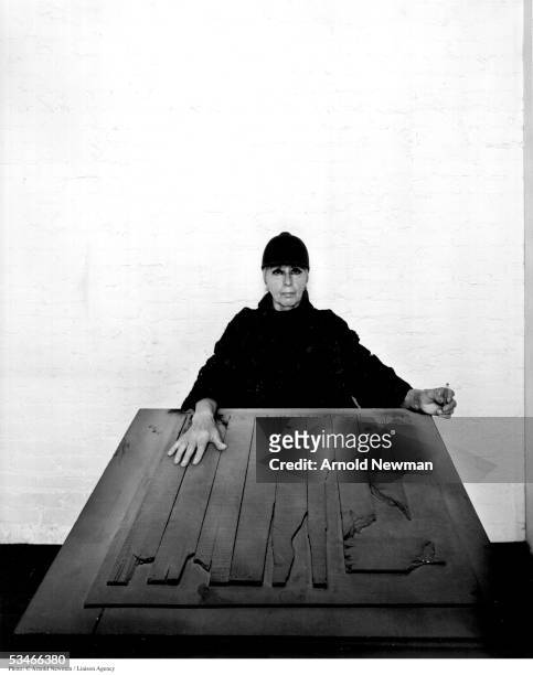 American sculptor Louise Nevelson poses for portrait in her studio August 29, 1972 in New York City.