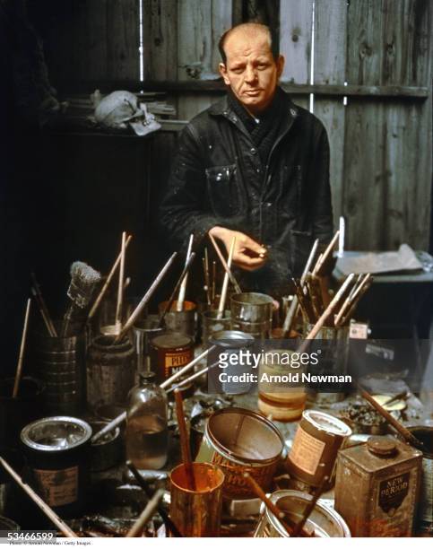 Portrait of abstract expressionist painter Jackson Pollock in his Long Island studio, Springs, East Hampton, New York, January 3, 1949.