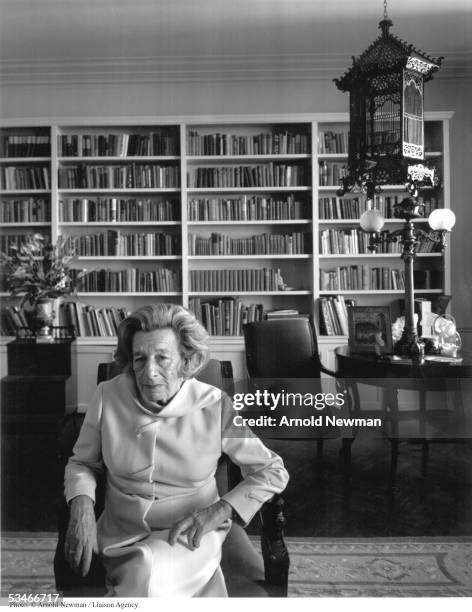 Playwright Lillian Hellman poses for portrait in her apartment March 27, 1973 in New York City. Hellman is best known for her play 'The Little Foxes'...