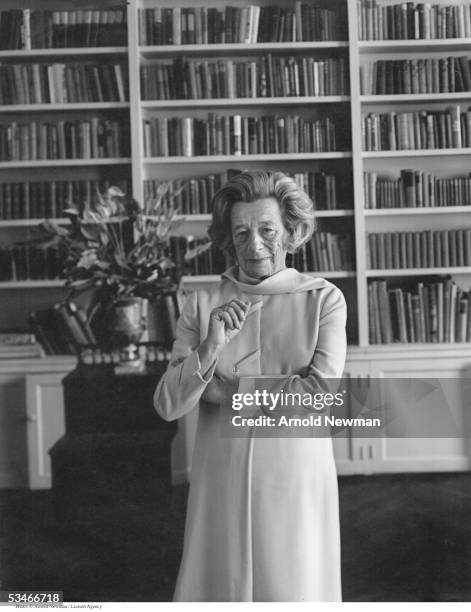 Playwright Lillian Hellman poses for portrait in her apartment March 27, 1973 in New York City. Hellman is best known for her play 'The Little Foxes'...