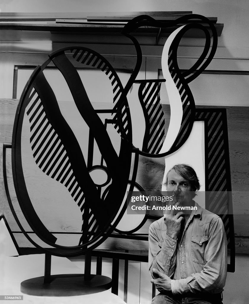 Pop Artist Roy Lichtenstein With Sculpture In His Studio