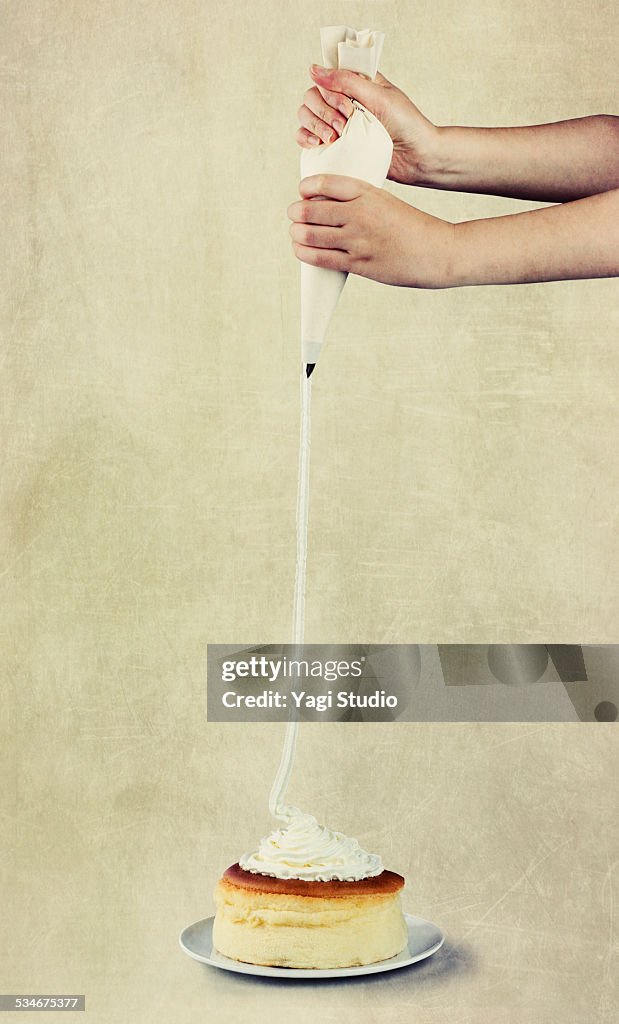 Sponge cake and whipped cream