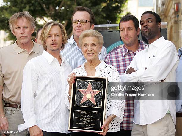 Actos Gary Busey, David Spade, Tom Arnold, Mary Anne Farley, Chris Farley's mother, Adam Sandler and Chris Rock attend the Hollywood Walk of Fame...