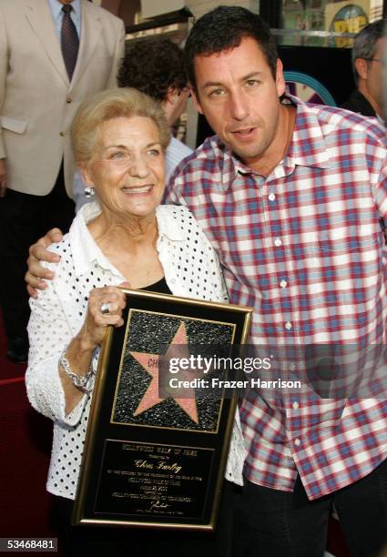 Actor Adam Sandler and Mary Anne Farley, Chris Farley's mother, attend the Hollywood Walk of Fame Star ceremony for actor Chris Farley, who was...