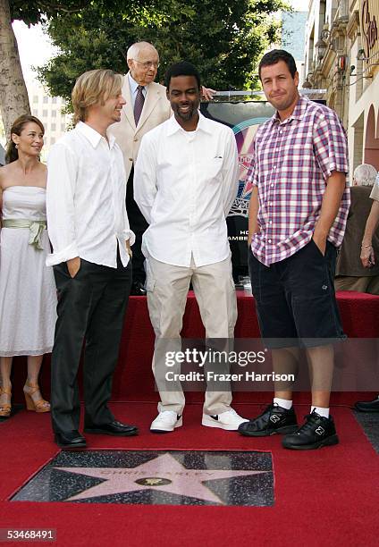 Actors David Spade, Chris Rock and Adam Sandler attend the Hollywood Walk of Fame Star ceremony for actor Chris Farley, who was honored with a star...