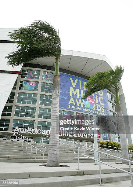 General view of the AmericanAirlines Arena during the aftermath of Hurricane Katrina August 26, 2005 in Miami, Florida.