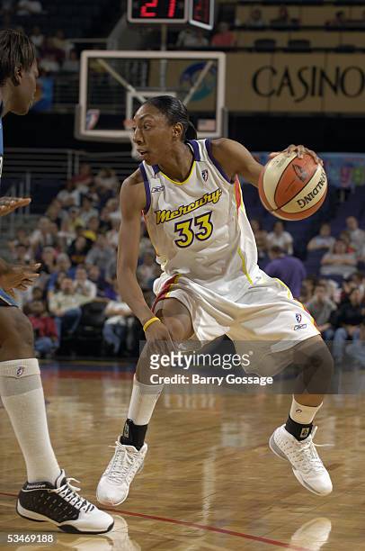 Angelina Williams of the Washington Mystics drives during a WNBA game against the Phoenix Mercury at America West Arena on July 15, 2005 in Phoenix,...
