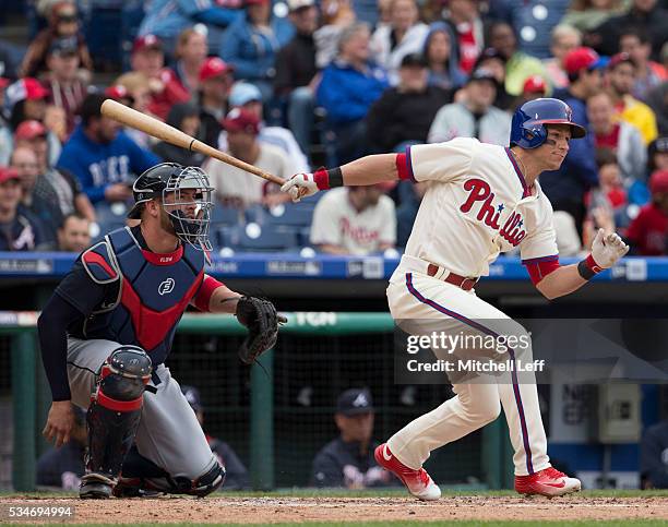 David Lough of the Philadelphia Phillies bats against the Atlanta Braves at Citizens Bank Park on May 21, 2016 in Philadelphia, Pennsylvania.