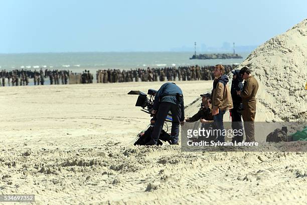 Camera crew set up on the beach on Christopher Nolan's 'Dunkirk' set on May 26, 2016 in Dunkerque, France.