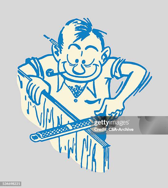 man using a hand planer on a door - construction sand stock illustrations