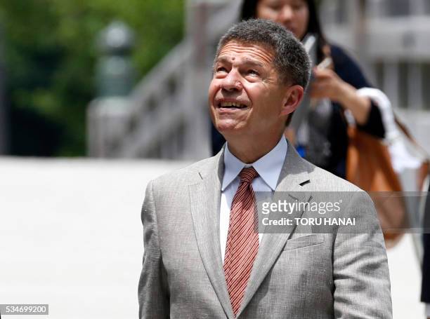 Joachim Sauer, husband of German Chancellor Angela Merkel, visits Ise-Jingu Shrine in the city of Ise in Mie prefecture, on May 26, 2016 on the first...