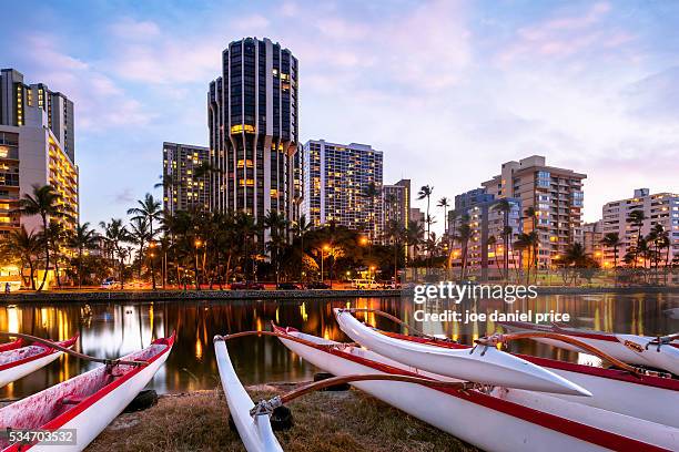 ala wai canal, waikiki, honolulu, oahu, hawaii, america - oahu stock pictures, royalty-free photos & images