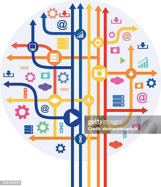 abstract tree with technology icons - router stock illustrations