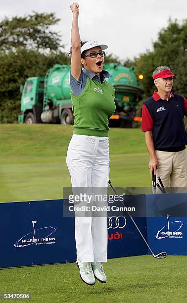 Catherine Zeta-Jones of Wales reacts to her shot to the 18th green during The Nearest to the Pin Charity Challenge prior to the official photocall...