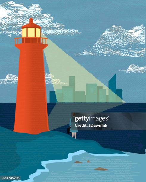 business and investment concept lighthouse businesswoman - lighthouse stock illustrations