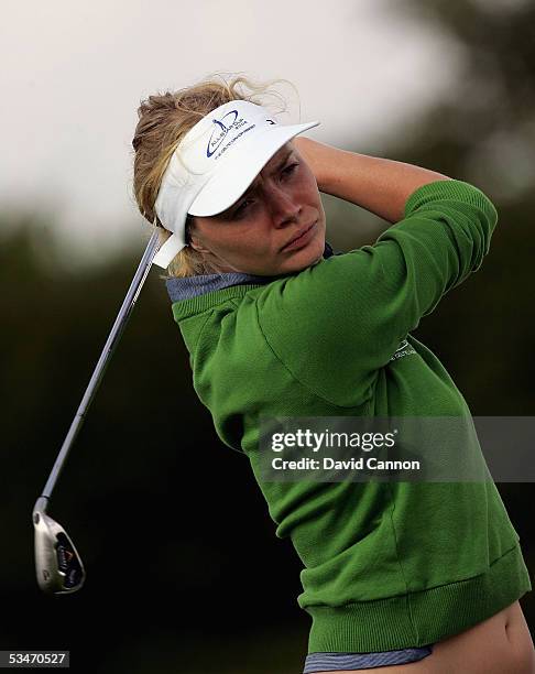 Jodie Kidd of England in action during the Nearest the Pin Charity Challenge prior to the official photocall for the All-Star Cup on the Roman Road...