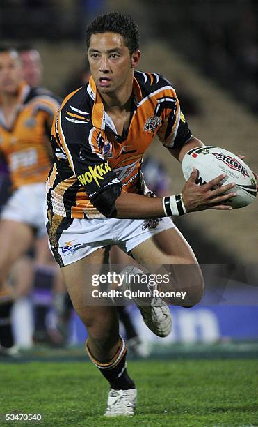 Benji Marshall for the Wests Tigers in action during the Round 25 NRL match between the Melbourne Storm and the Wests Tigers at Olympic Park, August...