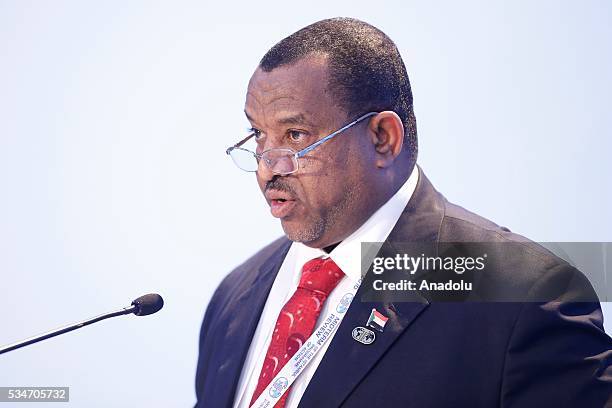 Sudan's The Minister of International Cooperation Kamal Hassan Ali attends the opening session during the Midterm Review of the Istanbul Programme of...