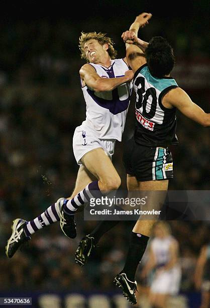 David Mundy of the Dockers and Troy Chaplin of the Power in action during the round 22 AFL match between the Port Adelaide Power and Fremantle...