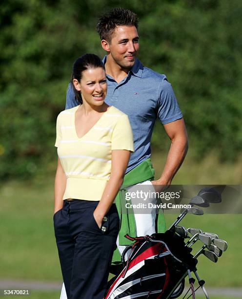 Kirsty Gallacher of England with Gavin Henson of Wales during the Nearest the Pin Charity Challenge prior to the official photocall for the All-Star...