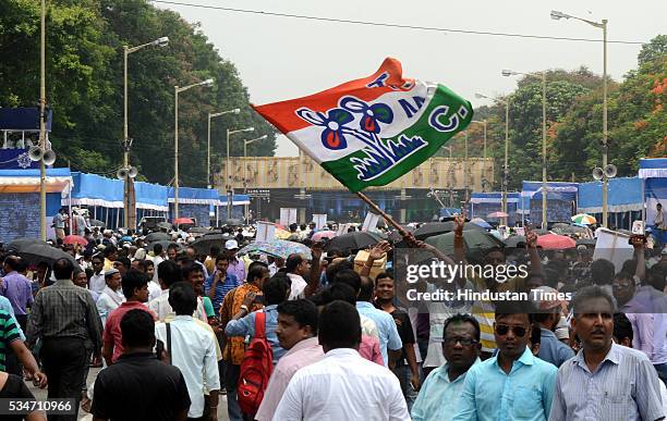 Supporters during the oath taking ceremony of West Bengal Chief Minister Mamata Banerjee on May 27, 2016 in Kolkata, India. The presence of prominent...