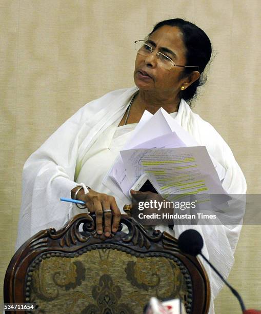 West Bengal Chief Minister Mamata Banerjee arrives to address her first press conference at Nabanna, Howrah on May 27, 2016 in Kolkata, India. Mamata...