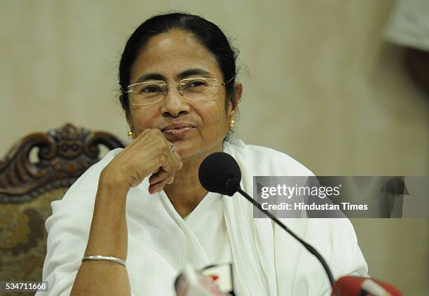 West Bengal Chief Minister Mamata Banerjee addresses her first press conference at Nabanna, Howrah on May 27, 2016 in Kolkata, India. Mamata Banerjee...