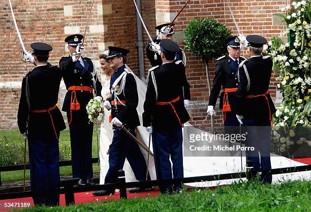 Prince Pieter Christiaan and Anita van Eijk leave the church after they got married at 'Jeroenskerk' Church on August 27, 2005 in Noordwijk, The...
