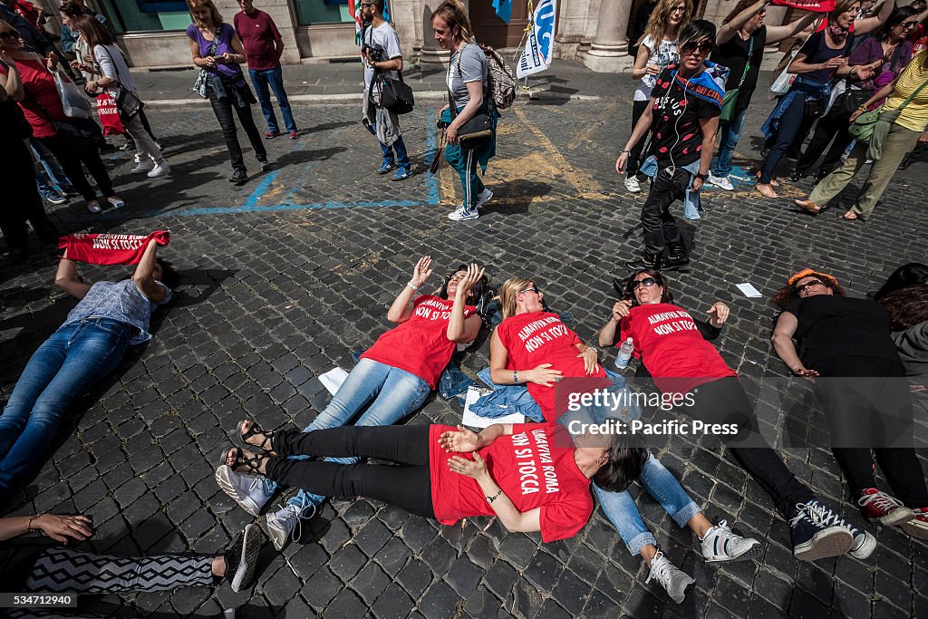 Call center employees of Almaviva Contact Spa rally in Santi...