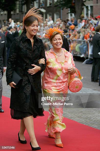 Dutch Princess Juliana and her mother Princess Christina arrive for the church wedding of Prince Pieter Christiaan and Anita van Eijk at the...