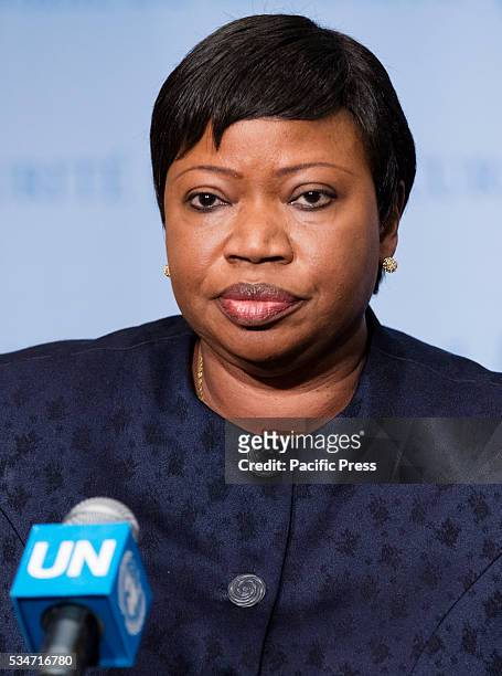Fatou Bensouda, Prosecutor of the International Criminal Court , speaks to journalists after briefing the Security Council at its meeting on the...