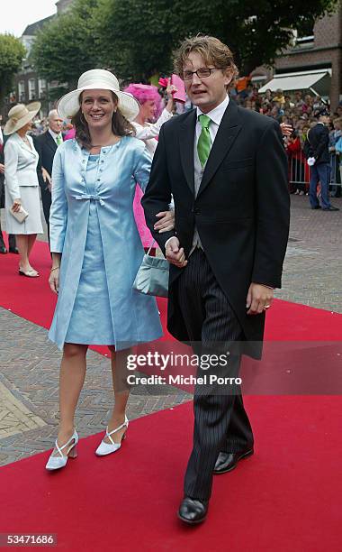 Dutch Prince Bernhard jr. And Princesse Annette arrive for the church wedding of Prince Pieter Christiaan and Anita van Eijk at the 'Jeroenskerk'...