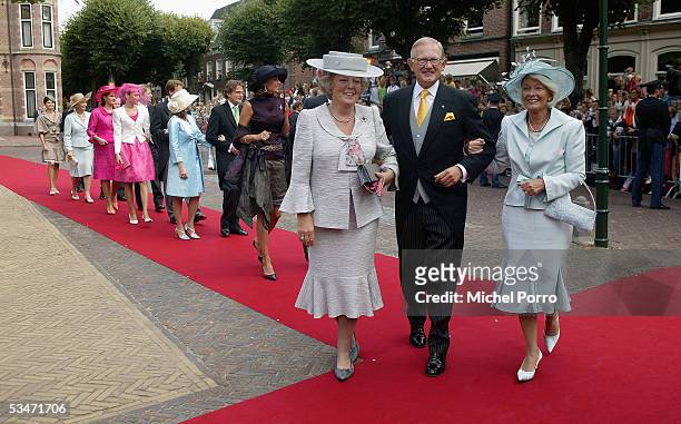 Dutch Queen Beatrix , Pieter van Vollenhoven, father of Prince Pieter Christiaan and the mother of Anita van Eijk arrive for the church wedding of...