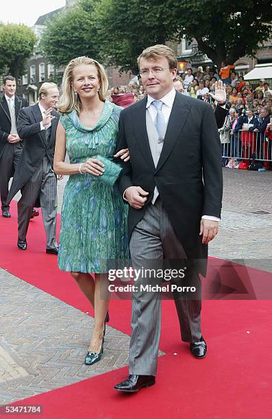 Prince Johan Friso and his wife Mabel arrive for the church wedding of Prince Pieter Christiaan and Anita van Eijk at the 'Jeroenskerk' Church on...