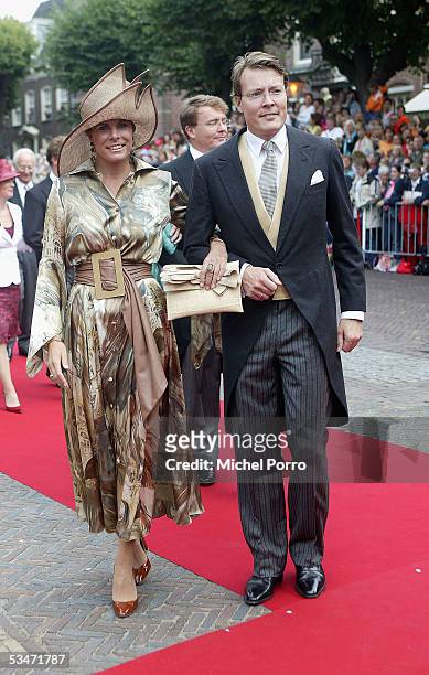 Prince Constantijn and Princess Laurentien arrive for the church wedding of Prince Pieter Christiaan and Anita van Eijk at the 'Jeroenskerk' Church...