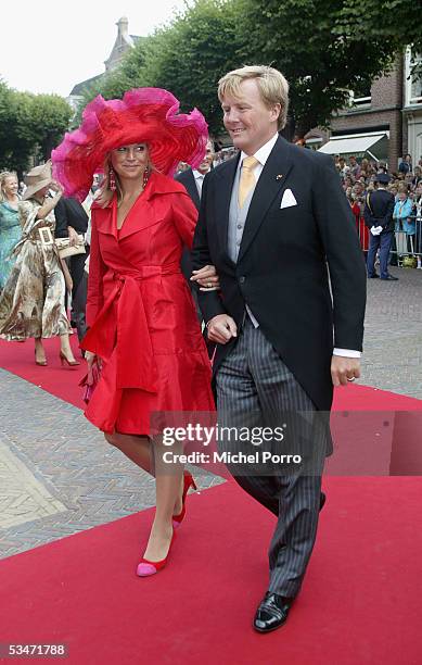 Dutch Crown Prince Willem Alexander and Princess Maxima arrive for the church wedding of Prince Pieter Christiaan and Anita van Eijk at the...